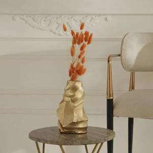 Karaca Home Lana Gold Vase - 20 Cm | Textured Geometric Decorative Vase
