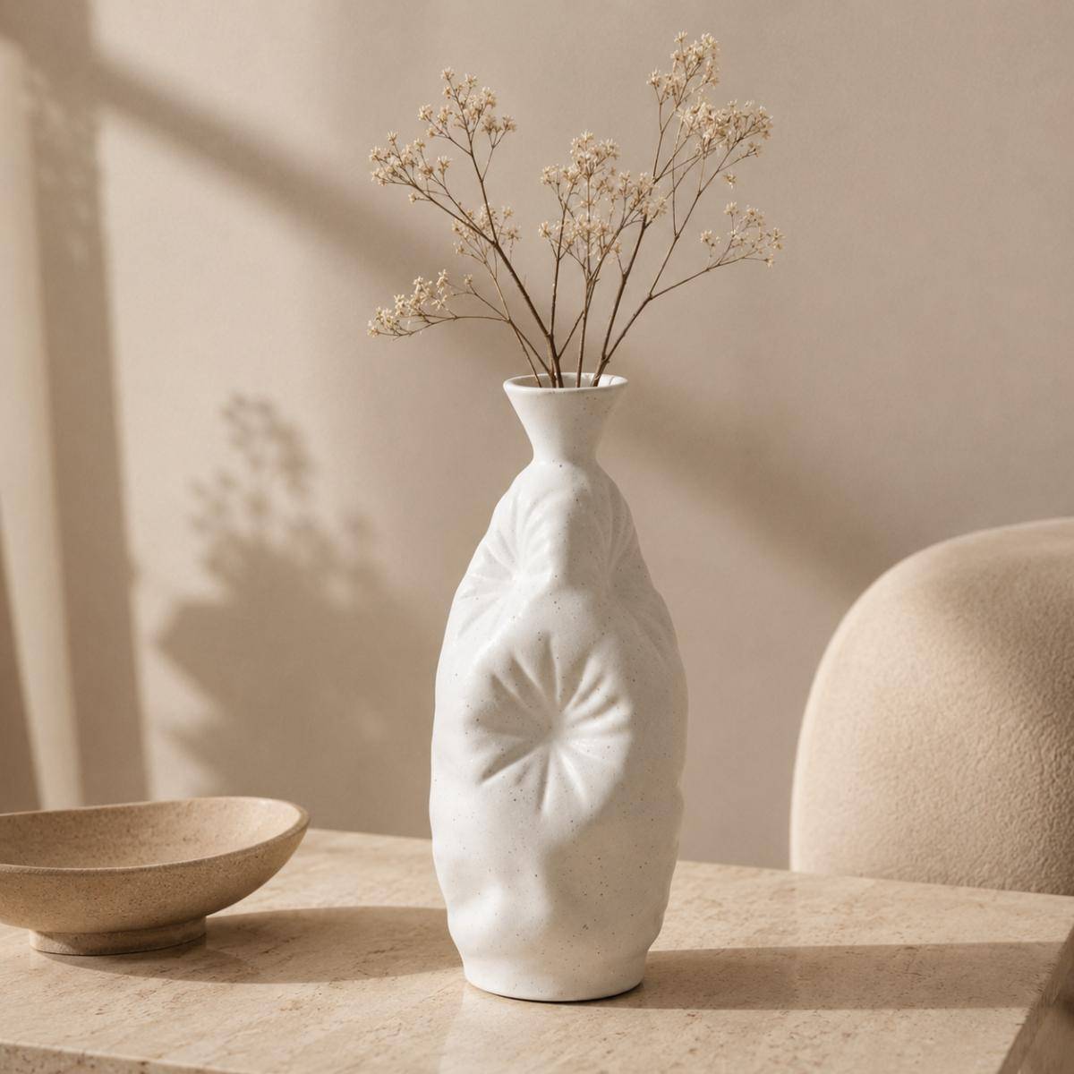 White Textured Ceramic Decorative Vase 30 cm, SK872