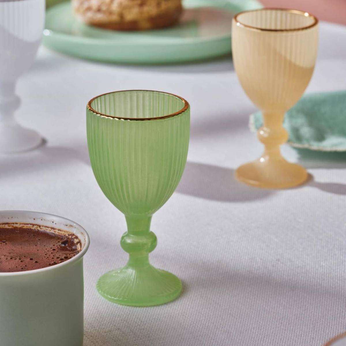 Karaca Rocco 6-piece Coffee Side Glass Set 60 Ml, Sugar Gold Rim | Colored Glass