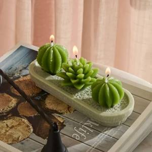 Karaca Home Oasis 3-piece Cactus Candle Set | Decorative Wax Candles