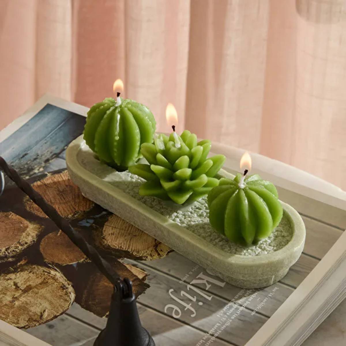 Karaca Home Oasis 3-piece Cactus Candle Set | Decorative Wax Candles