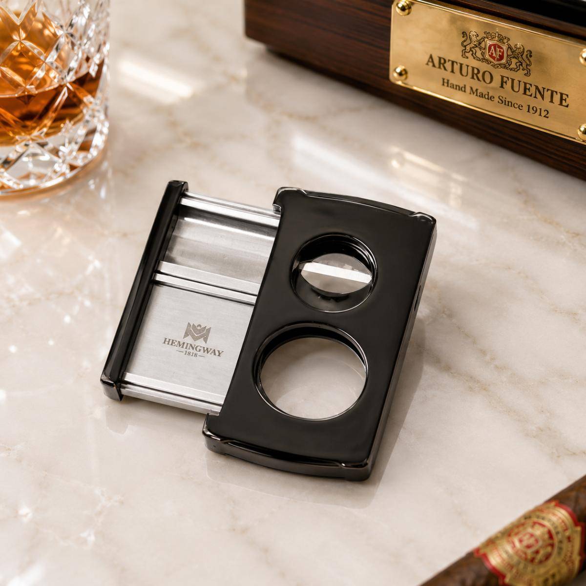 Hemingway Signature Series Cigar Cutter – Black Edition | V-cut & Round Cut, Hemcutblack