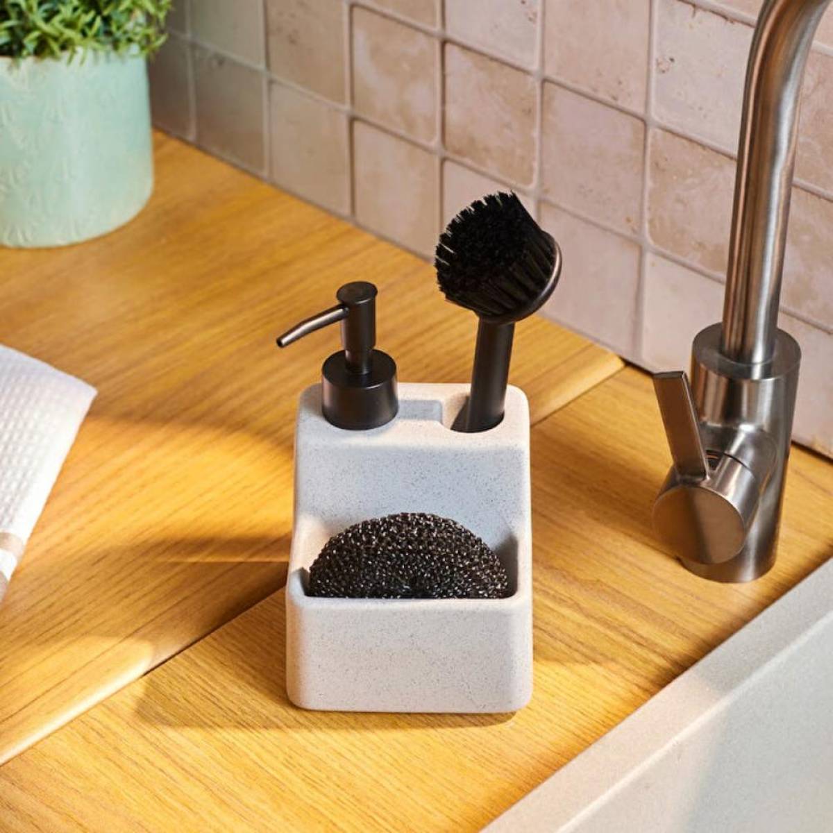 Karaca Darin Multifunction Soap Grey Dispenser And Kitchen Organizer 550 Ml | 3-in-1 Countertop Set
