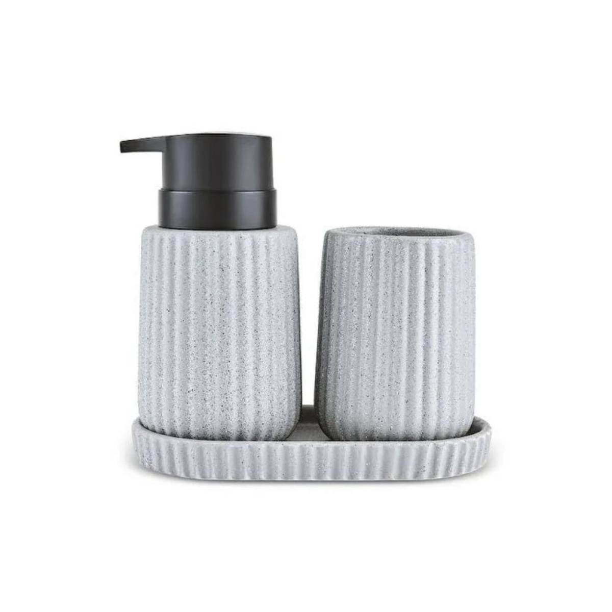 Karaca Trina 3-piece Grey Bathroom Accessory Set - Dolomite Stone Finish