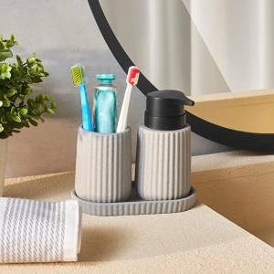 Karaca Trina 3-piece Grey Bathroom Accessory Set - Dolomite Stone Finish