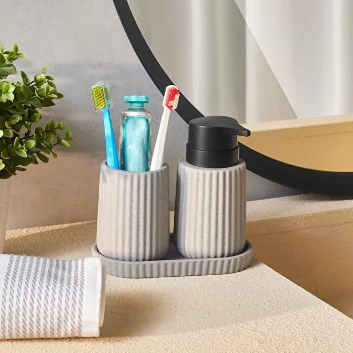 Karaca Trina 3-piece Grey Bathroom Accessory Set - Dolomite Stone Finish