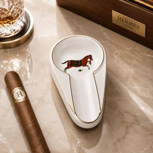 Hermes Horse Ashtray – White Ceramic Cigar Ashtray, P100-3