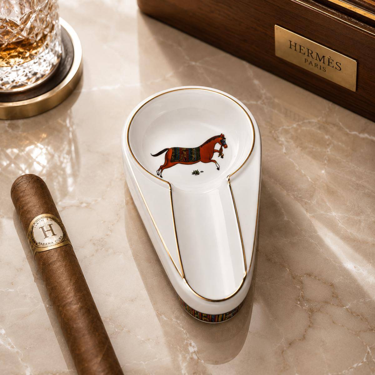 Hermes Horse Ashtray – White Ceramic Cigar Ashtray, P100-3