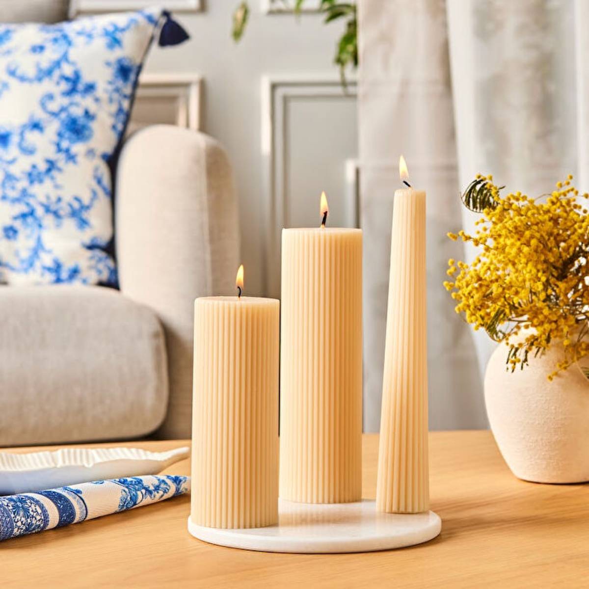 Karaca Home Striped Taper Candle 22 Cm - Beige | Elegant Decorative Candle