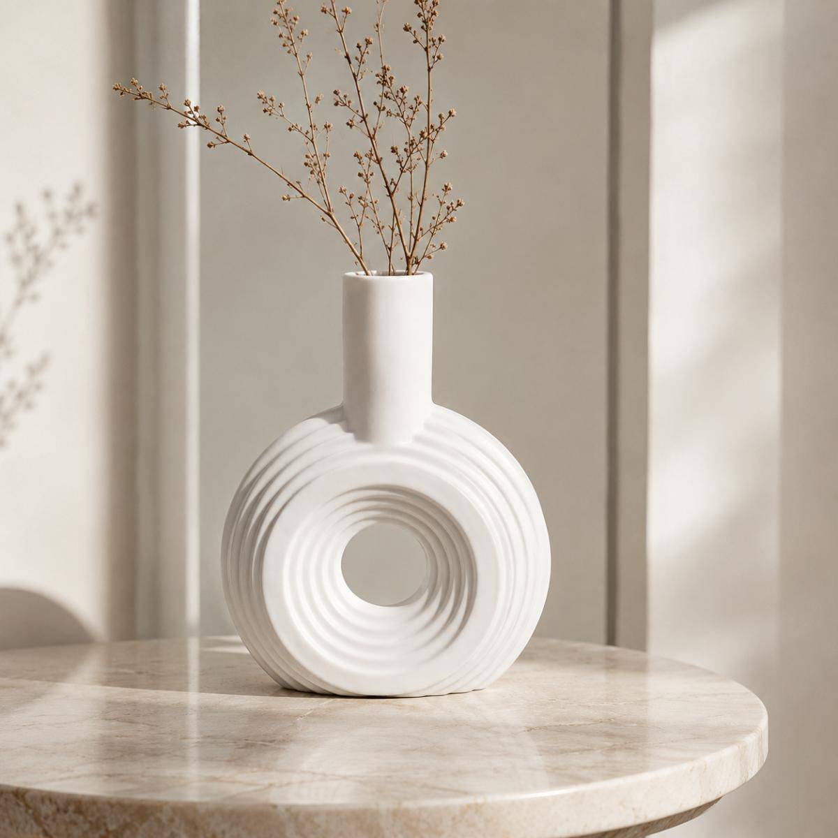 Sculpted Harmony Vase 22 cm – Matte White Finish, 2178-3WH