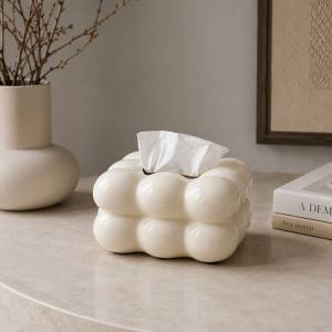White Ceramic Tissue Box Cover – Refined Minimalist Decor Statement, SK867