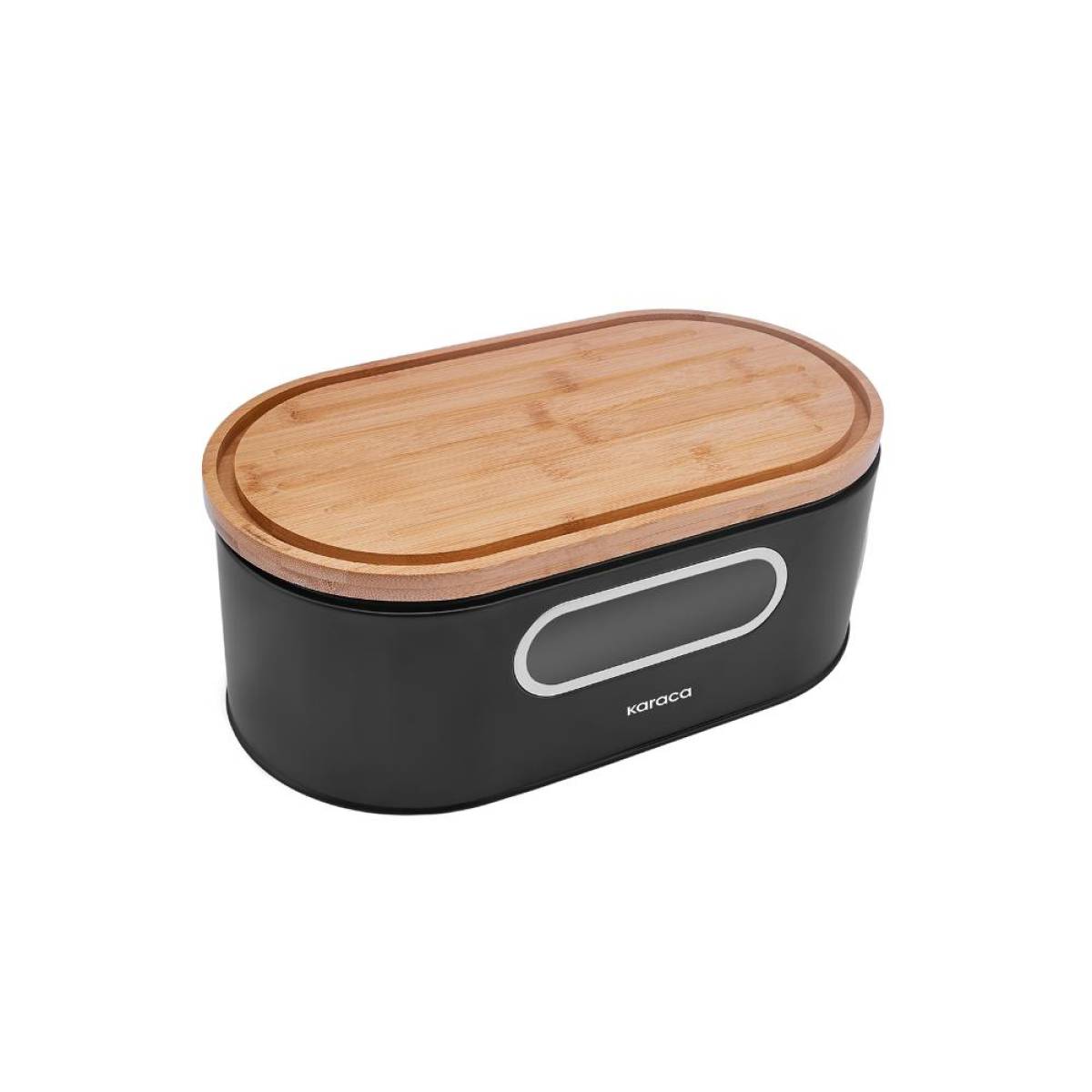Karaca Stream 2-in-1 Bread Box And Cutting Board - Black | Steel And Bamboo Design