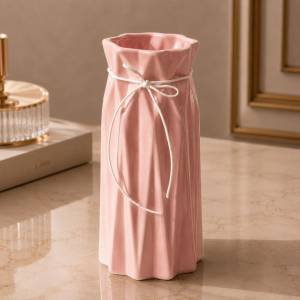 Blush Ribbon Vase 24 cm – Feminine Luxury Decorative Accent, KS-18-24PK