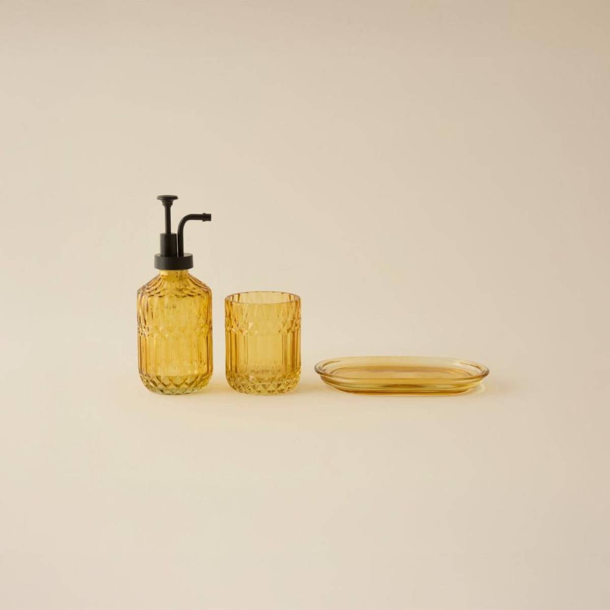 Karaca Home Bellino 3-piece Bathroom Accessory Set - Amber Glass