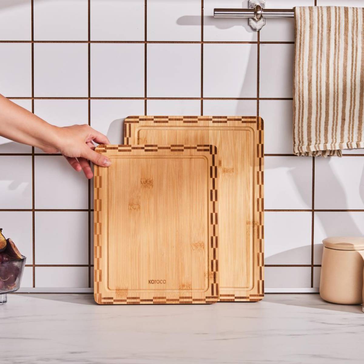 Karaca Lawn 2-piece Bamboo Cutting Board Set | Natural Kitchen Boards