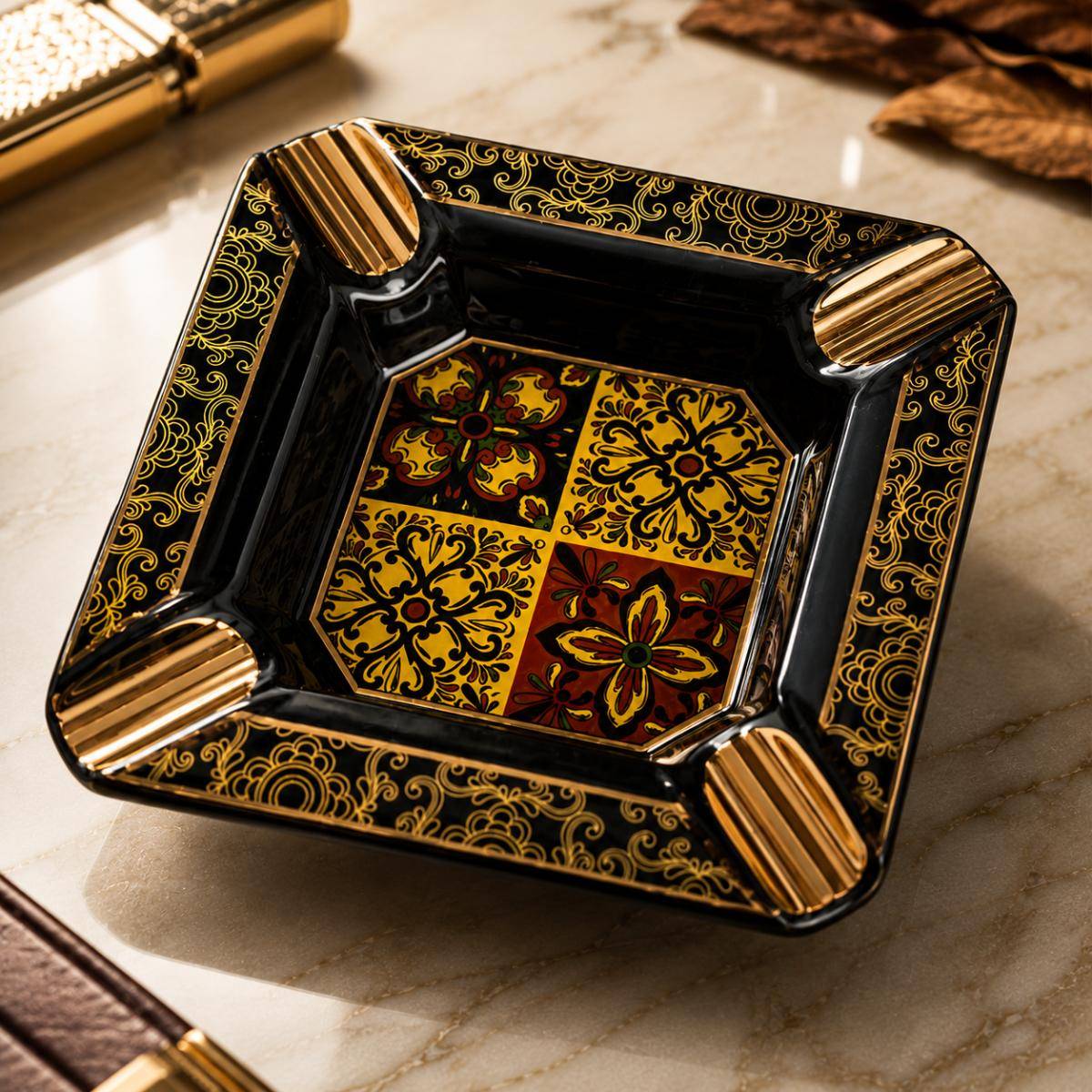Lubinski Ceramic Cigar Ashtray – Luxury Black & Gold Edition, Lub-yja20032bk