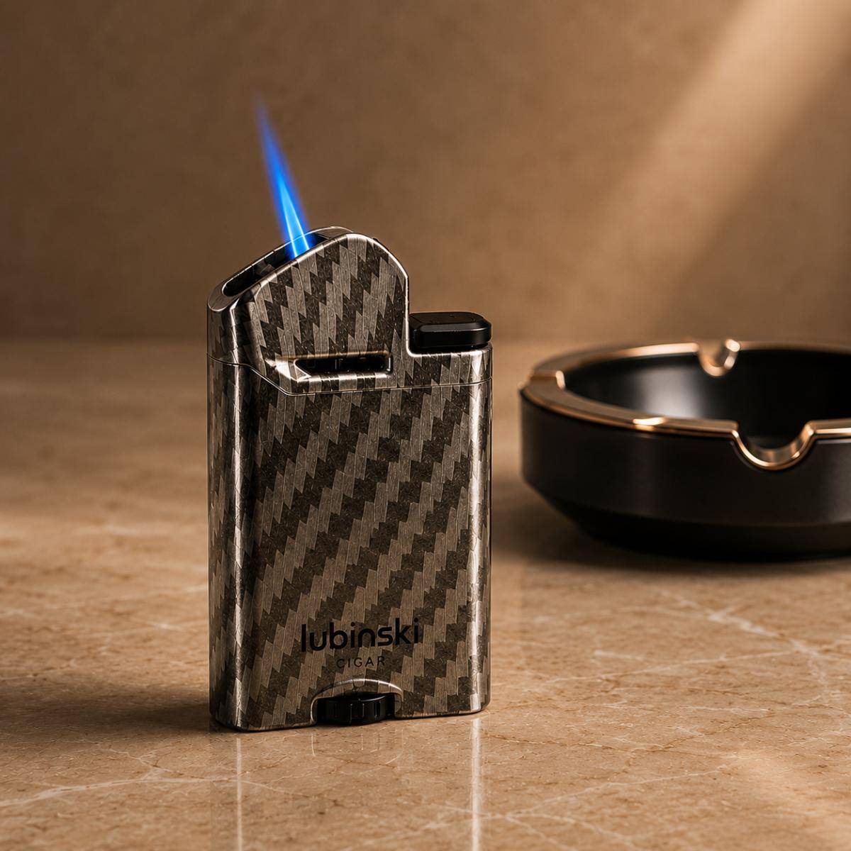 Hemingway Carbon Fiber Jet Flame Cigar Lighter – Grey, Hmw-yja10030gy