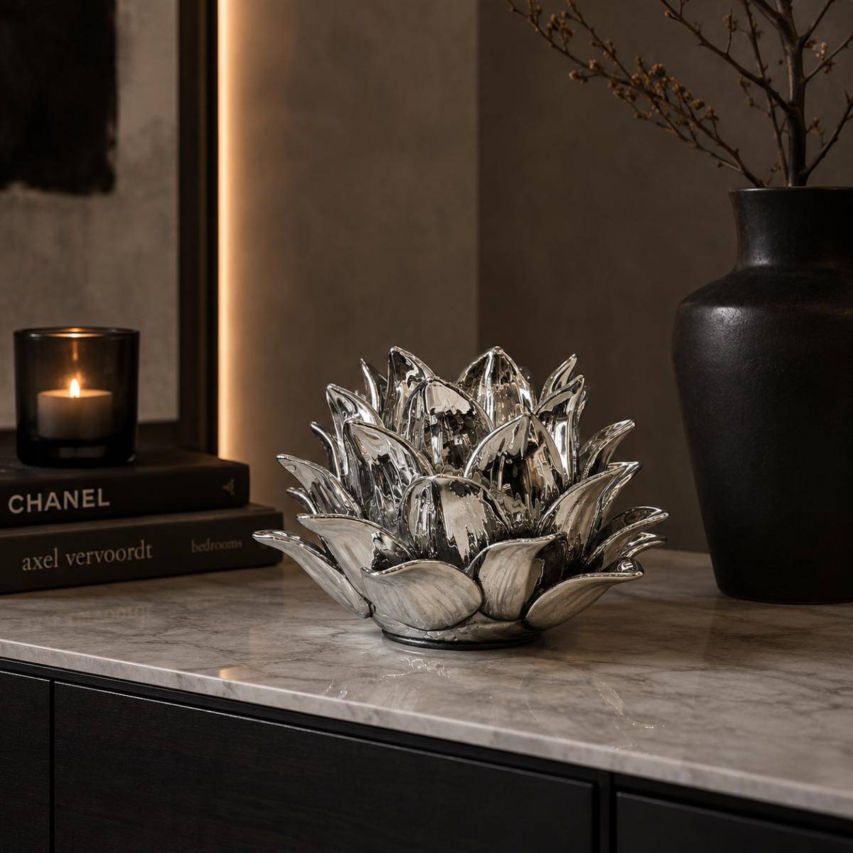 Luxury Chrome Lotus Decorative Sculpture – Medium, QX1020SL