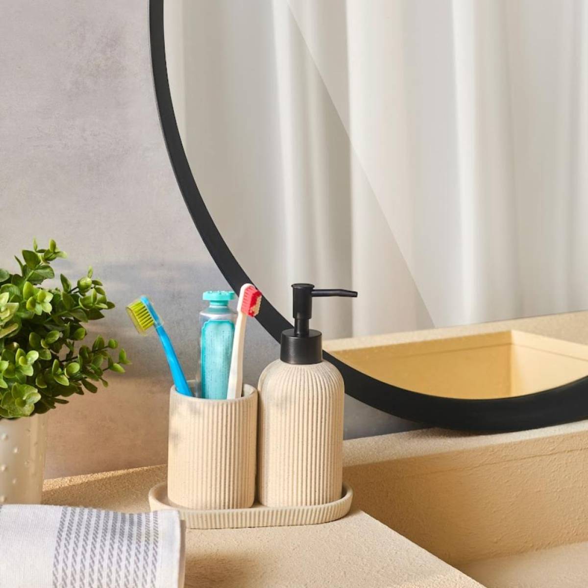 Karaca Marta 3-piece Beige Bathroom Accessory Set - Dolomite Stone Finish