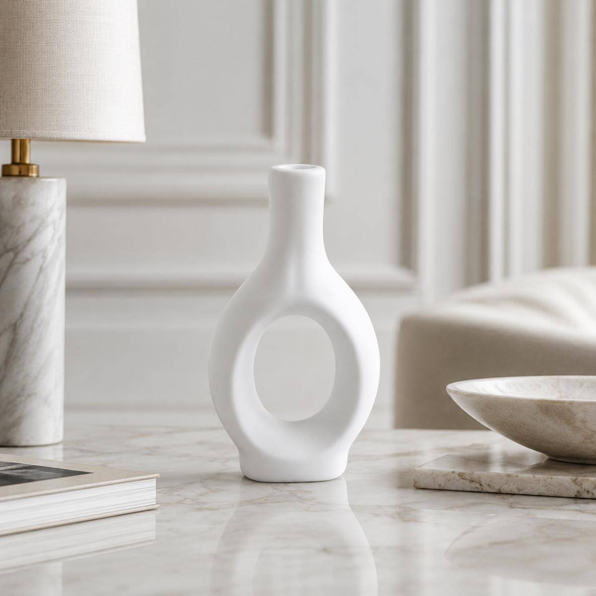 White Sculptural Ceramic Vase – Modern Minimalist Décor, SK546WH