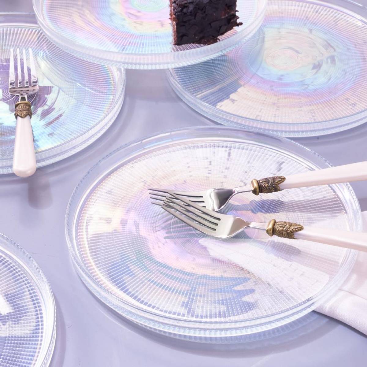 Karaca New Estela 6-piece Cake Set 21 Cm | Luster Glass Dessert Plates