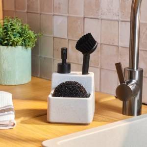 Karaca Darin Multifunction Soap Grey Dispenser And Kitchen Organizer 550 Ml | 3-in-1 Countertop Set