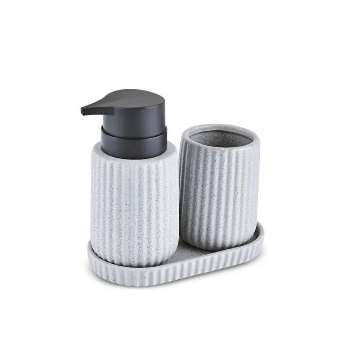 Karaca Trina 3-piece Grey Bathroom Accessory Set - Dolomite Stone Finish