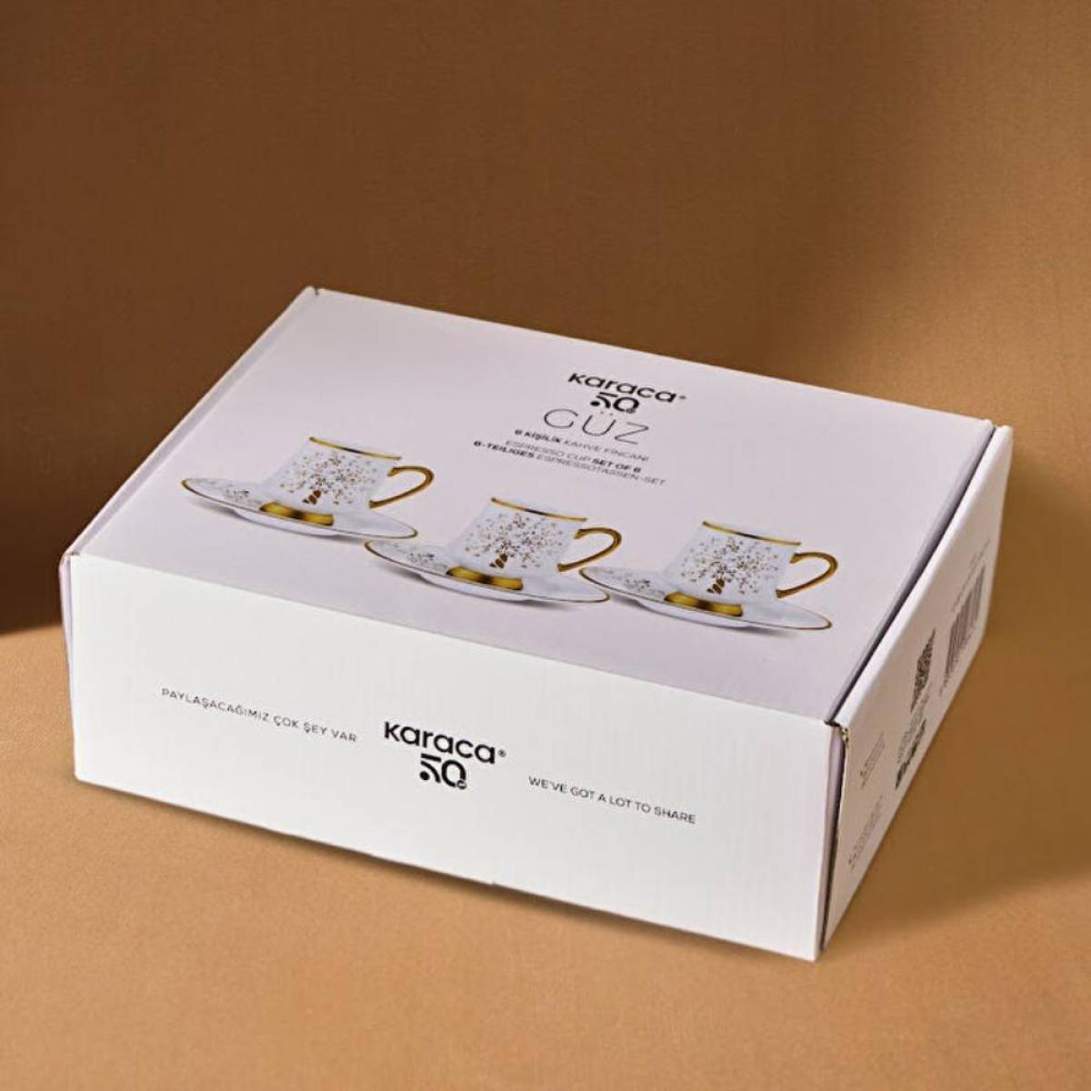 Karaca Autumn 6-piece Coffee Cup Set 90 Ml | White And Gold Accent