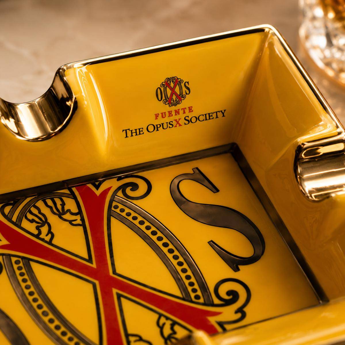 Opusx Yellow 1 Opusx Yellow 2 Manny Iriarte Opusx Society El Amarillo Porcelain Ashtray, Opusx-yellow