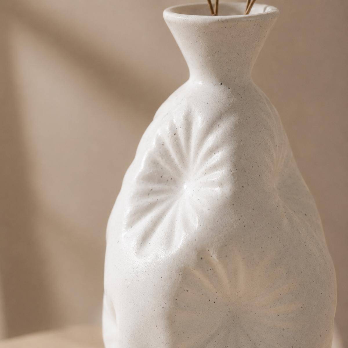 White Textured Ceramic Decorative Vase 30 cm, SK872