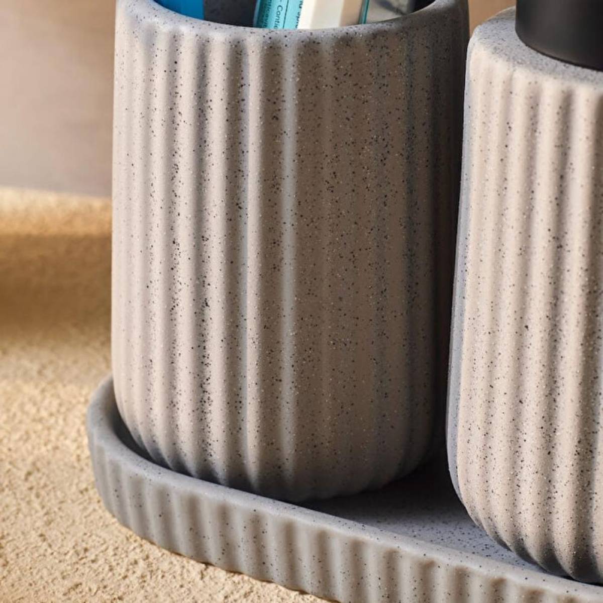 Karaca Trina 3-piece Grey Bathroom Accessory Set - Dolomite Stone Finish
