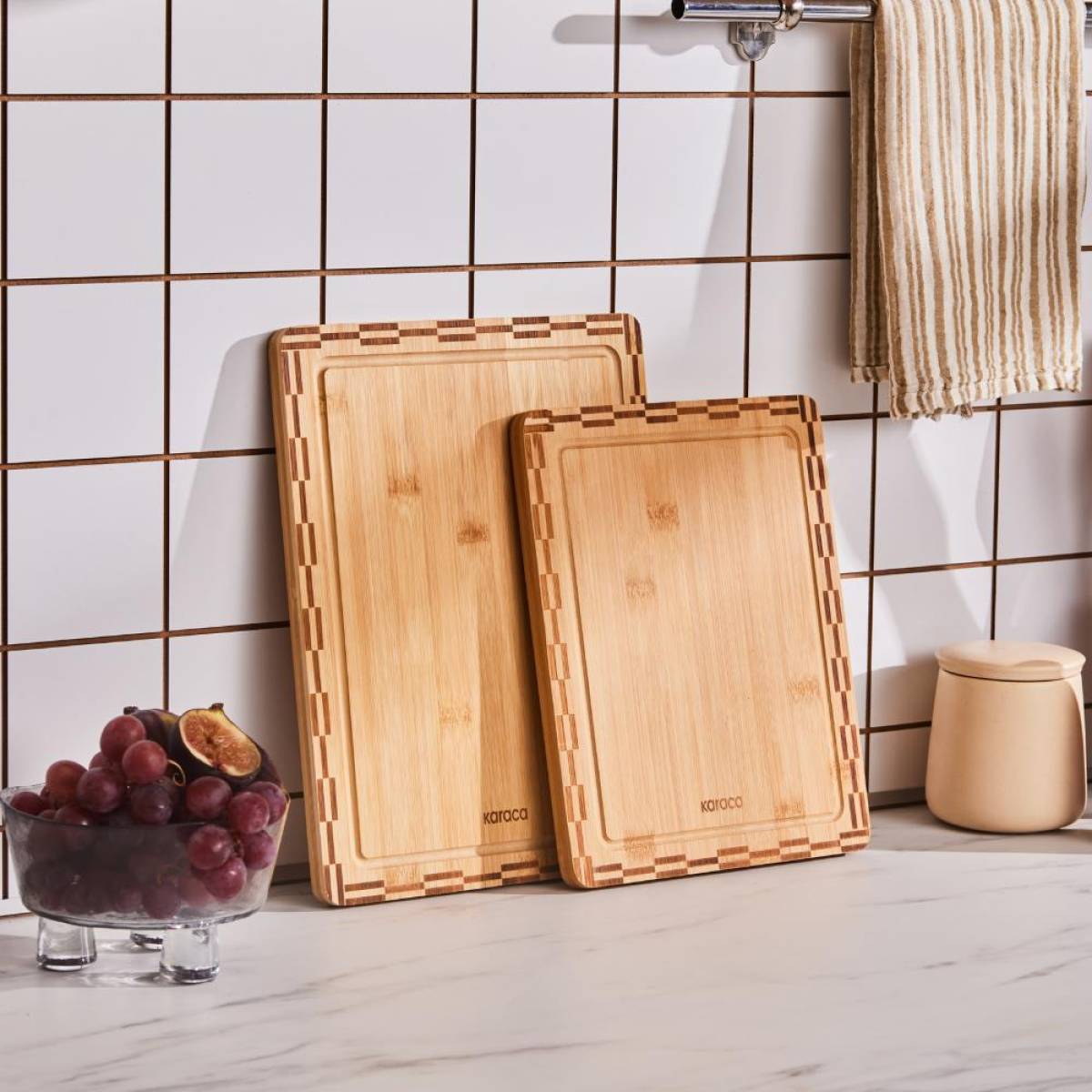 Karaca Lawn 2-piece Bamboo Cutting Board Set | Natural Kitchen Boards