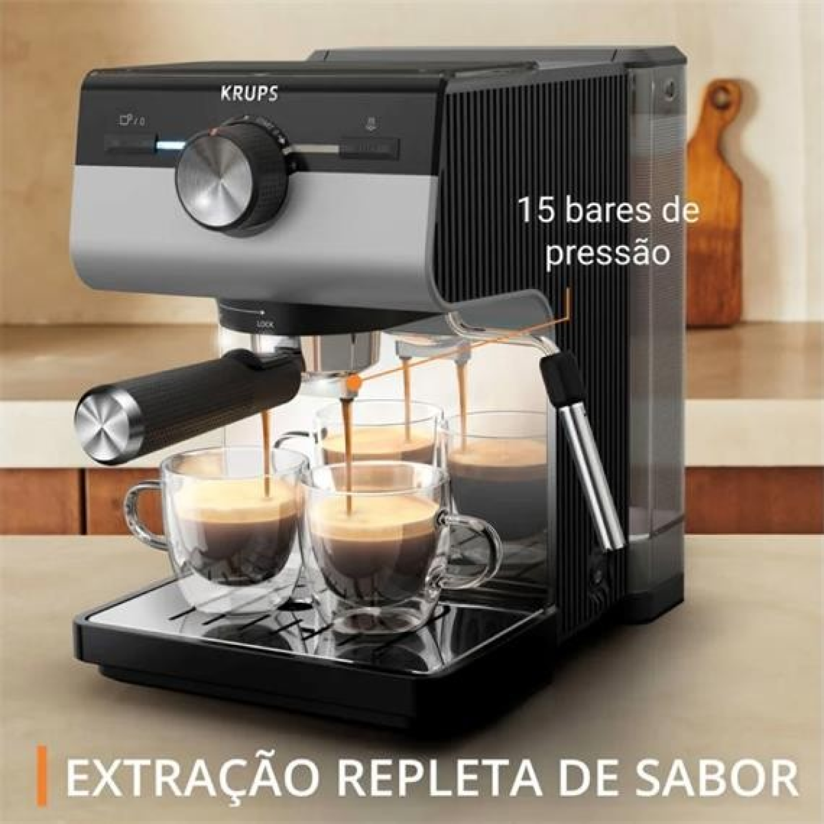 Krups XP384E10 Semi-Automatic Espresso Coffee Maker 15 Bar with Frother