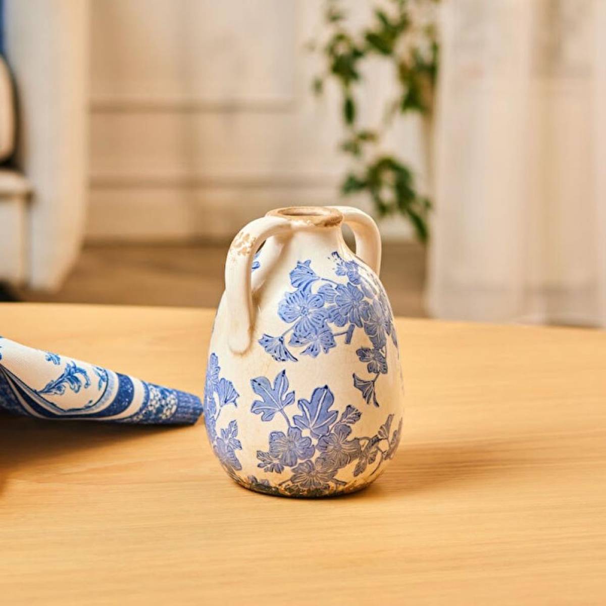 Karaca Marine Two-arm Decorative Vase 17.5 Cm - Blue/white