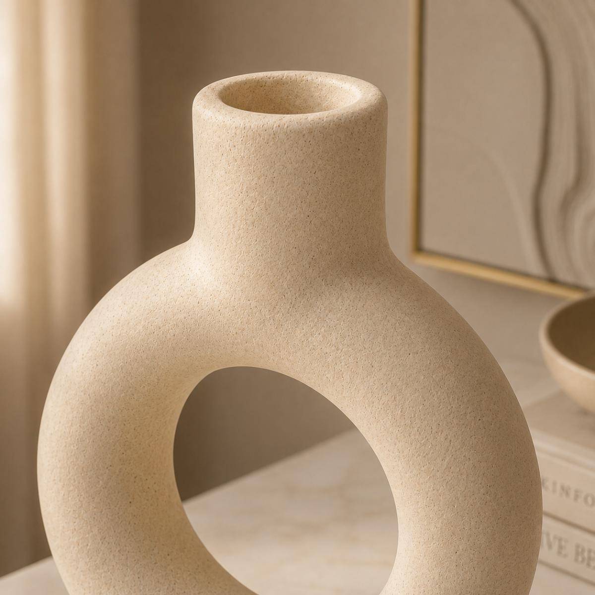 Modern Ring Ceramic Vase 14 cm – Luxury Minimalist Decorative Accent, SK543