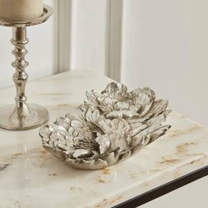 Karaca Home Lianca Decorative Plate 26x16 Cm - Silver Floral Design
