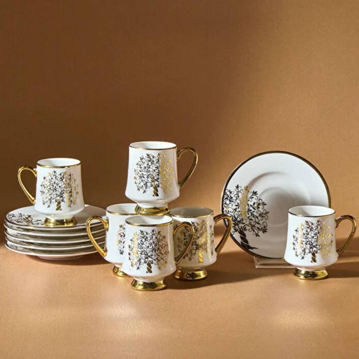 Karaca Autumn 6-piece Coffee Cup Set 90 Ml | White And Gold Accent