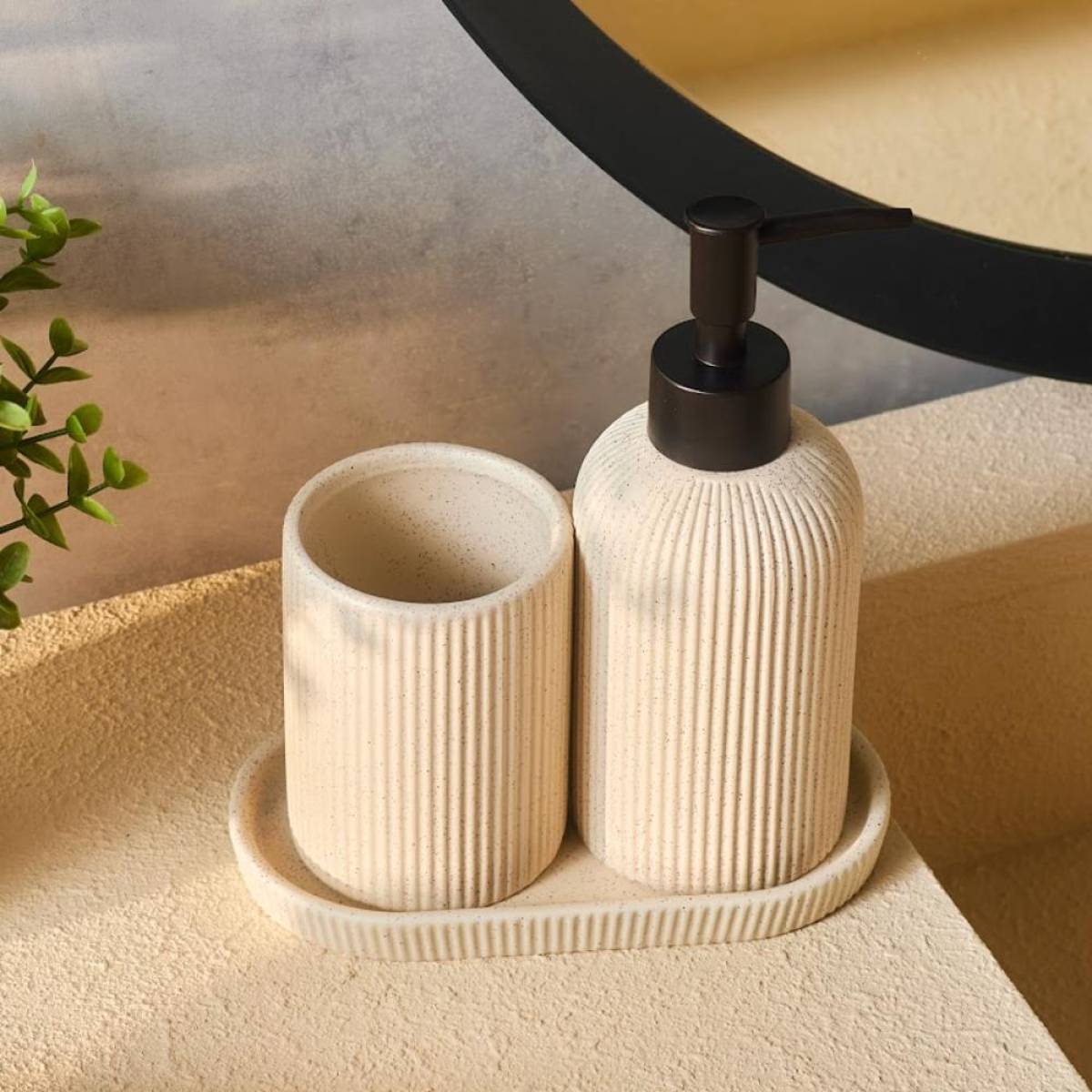 Karaca Marta 3-piece Beige Bathroom Accessory Set - Dolomite Stone Finish
