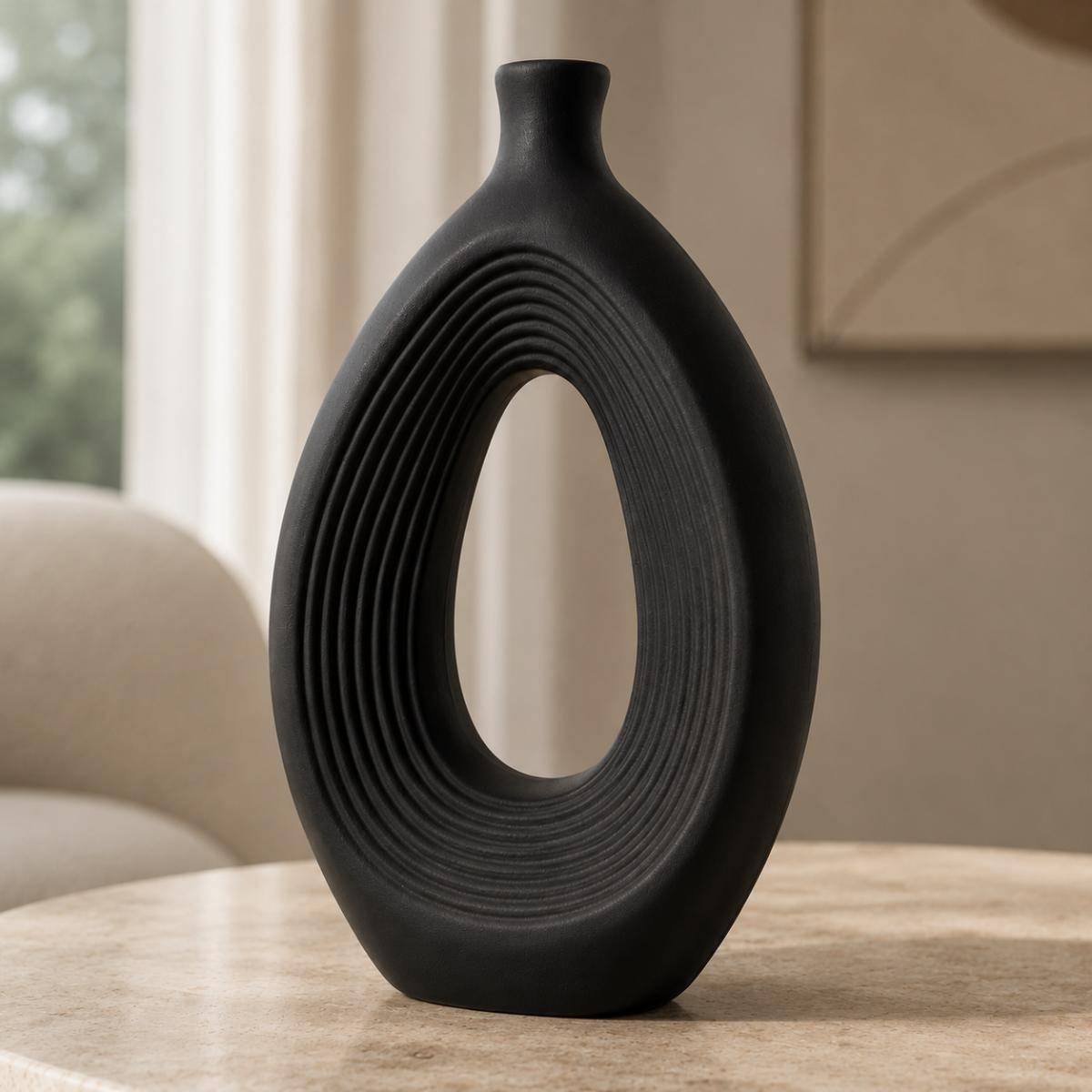 Noir Aura Sculptural Vase, 2150-2BLK