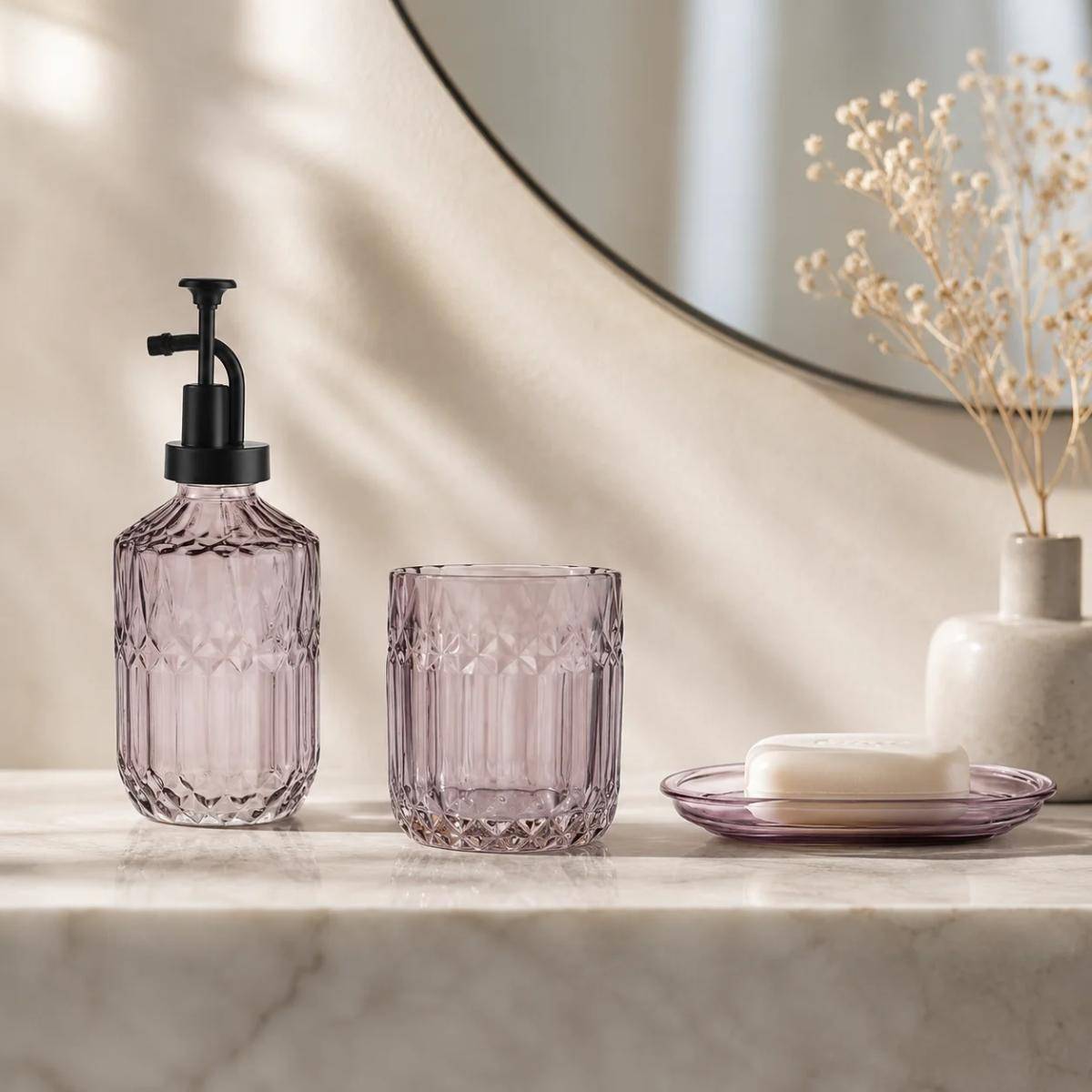 Karaca Home Bellino 3-piece Bathroom Accessory Set - Smoke Grey Glass