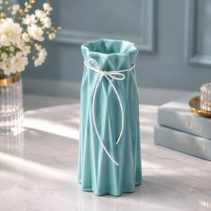 Modern Blue Ribbon Decorative Vase, KS-18-24BLU
