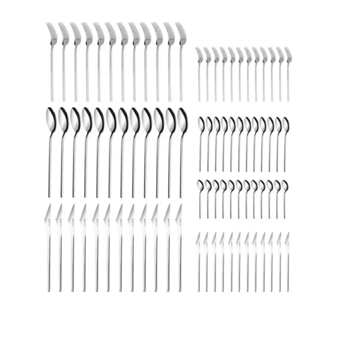 Karaca Look 84-Piece 316+ Stainless Steel Cutlery Set for 12 Persons – Silver, 15.03.08.1399