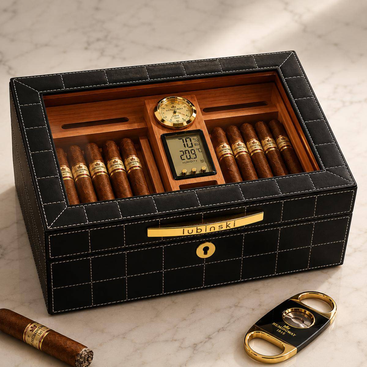 Hemingway Lubinski Cigar Humidor – 50 Cigar Luxury Storage Box, Hmw-yja60011
