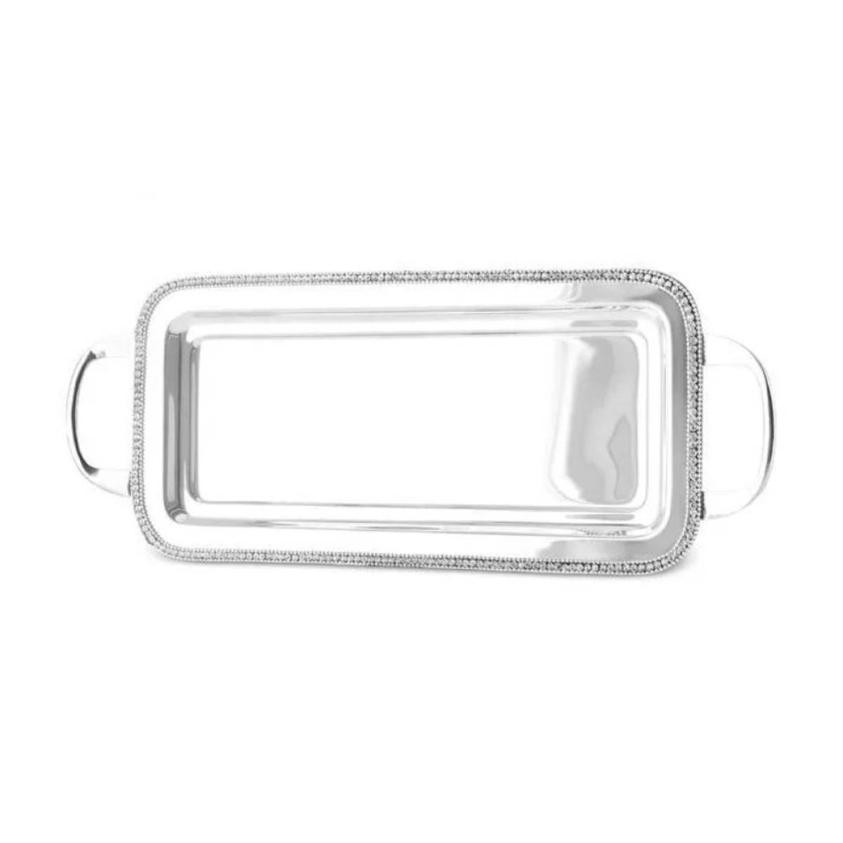 Karaca Home Majesty Luxury Silver Serving Tray - Stainless Steel With Crystal Beaded Detail