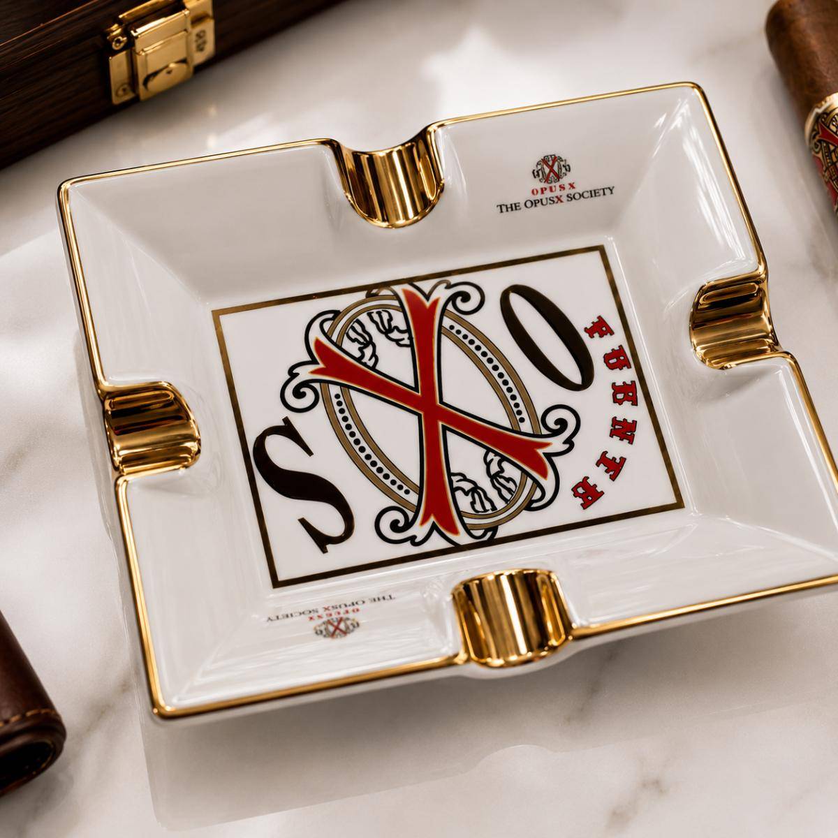 Arturo Fuente The Opusx Society Cigar Ashtray – Porcelain Ashtray With 4 Cigar Holders White, Opusx-white