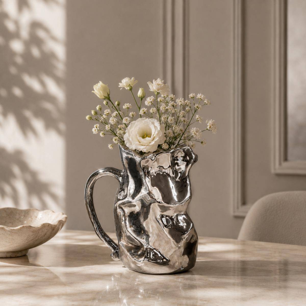 Luxe Silver Sculptural Ceramic Vase, SK564SL