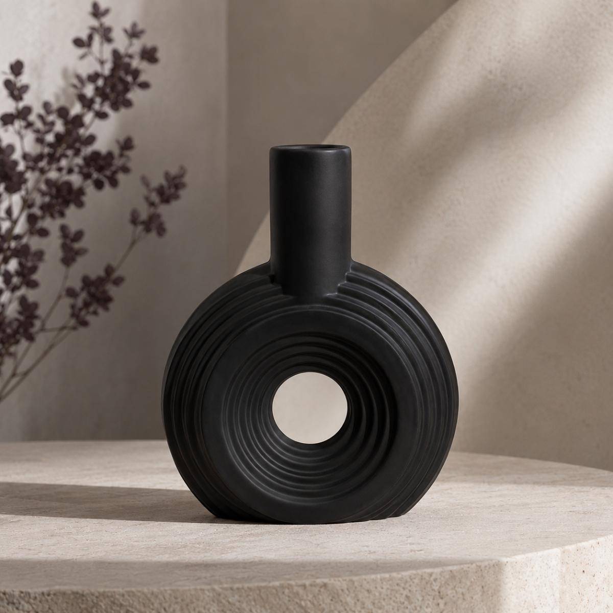 Sculpted Harmony Vase 22 cm – Matte Black Finish, 2178-3BLK