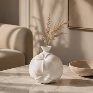 White Textured Ceramic Decorative Vase, SK873