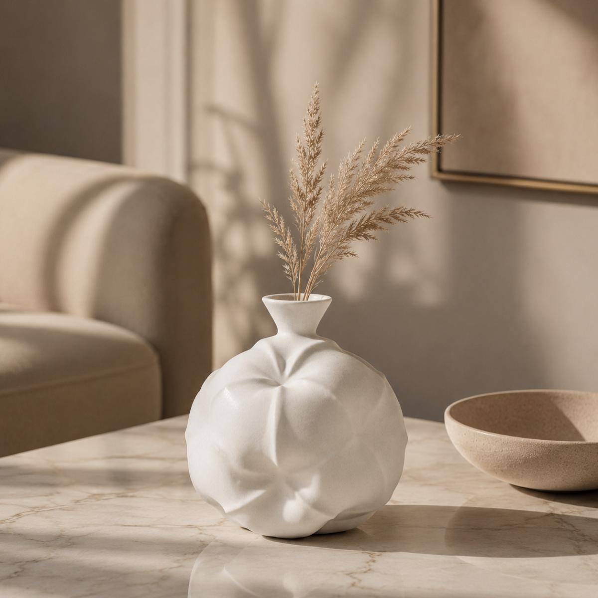 White Textured Ceramic Decorative Vase, SK873