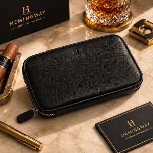 Hemingway Travel Leather Cigar Case – 5 Cigar Capacity, Hemtravelcaseblk